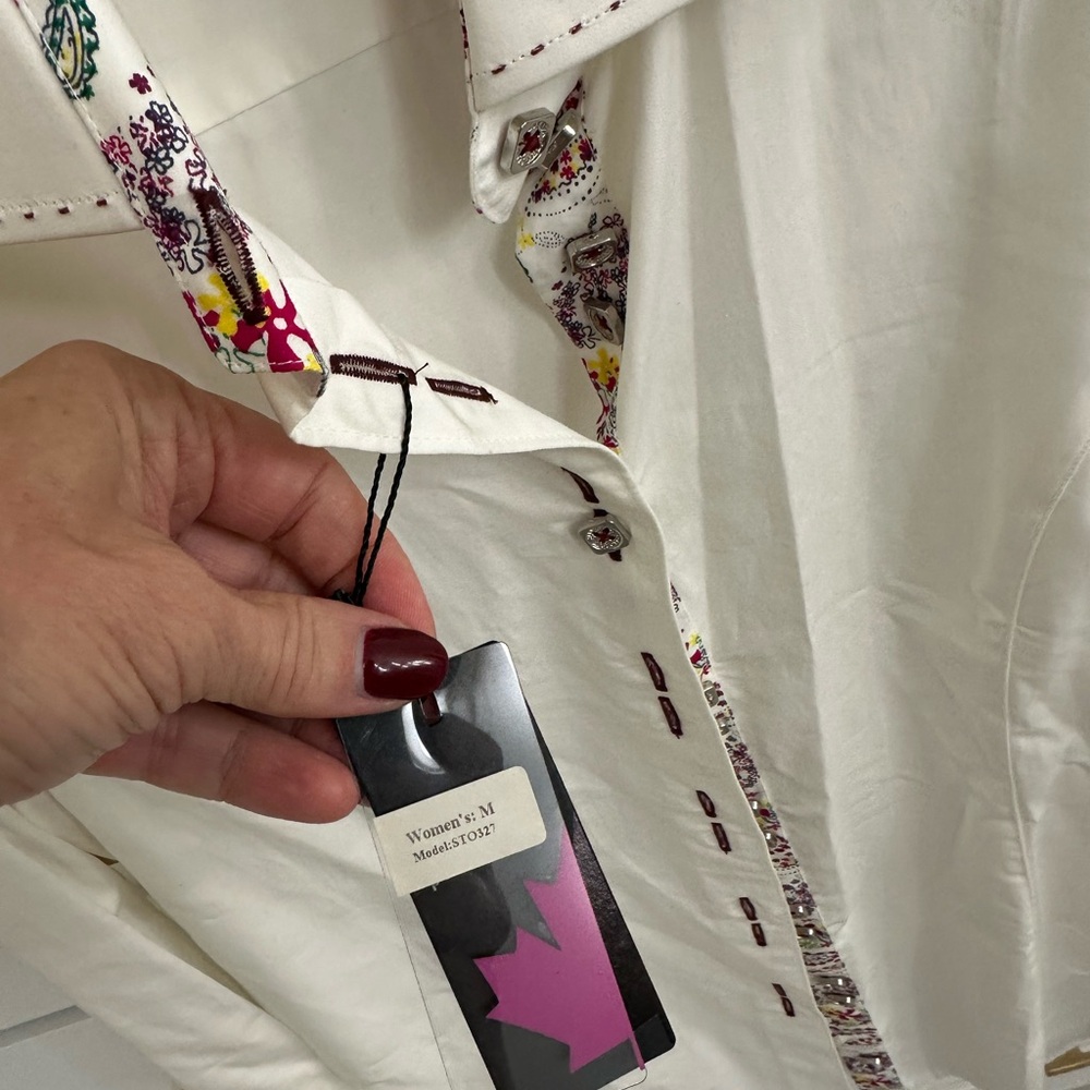 Jared Lang White and colored embroidered shirt